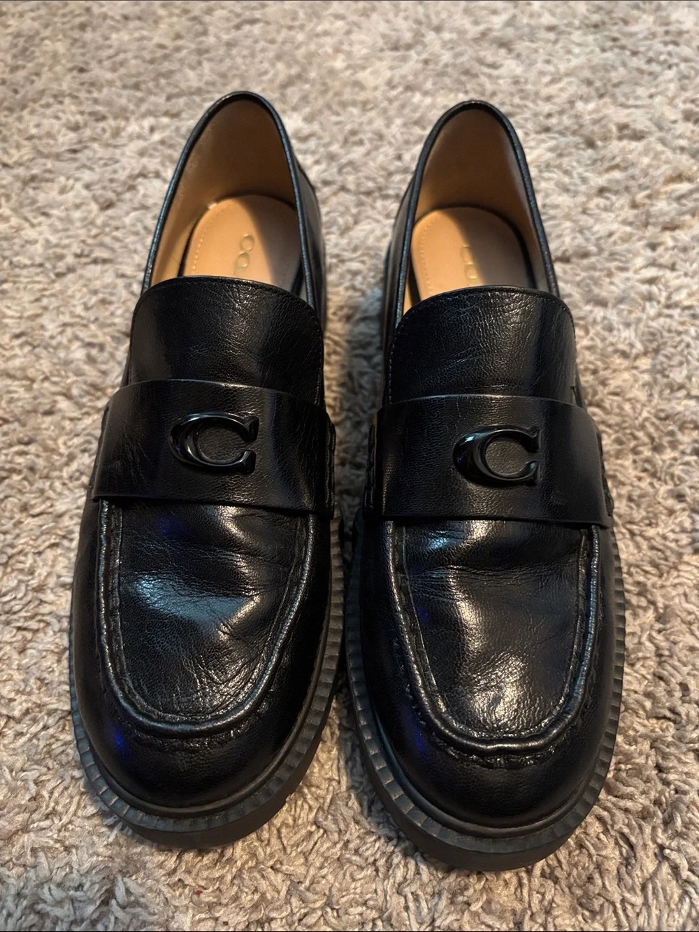 Coach Black Leah Lugsole Loafers
